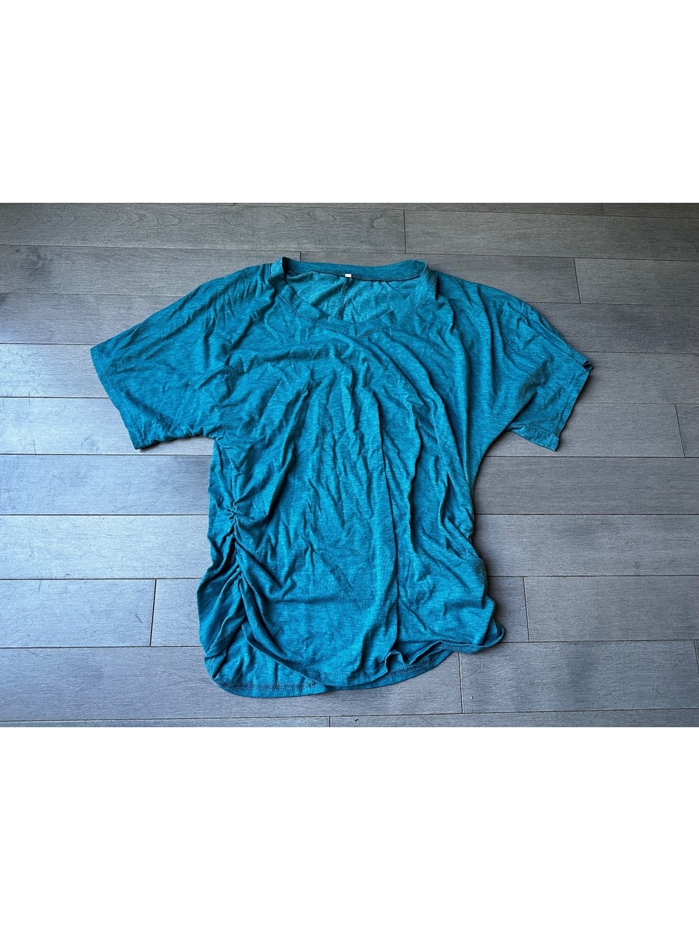 Women's Medium Teal Blue Ruched Side Short Sleeve T-Shirt Size Medium
